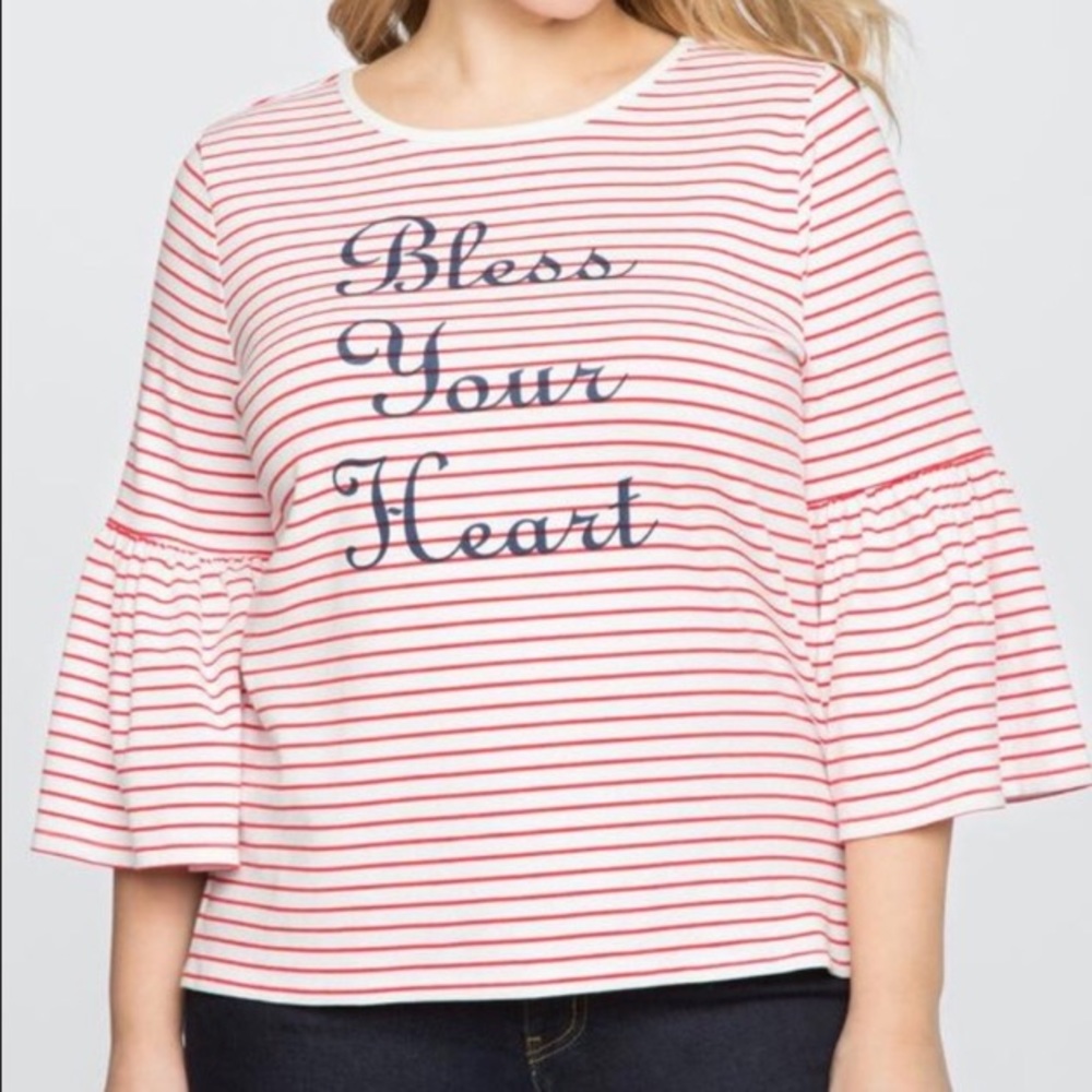 Draper James X Eloquii Red & White Americana Striped Shirt sz 22/24